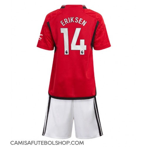 Camisa de time de futebol Manchester United Christian Eriksen #14 Replicas 1º Equipamento Infantil 2023-24 Manga Curta (+ Calças curtas)